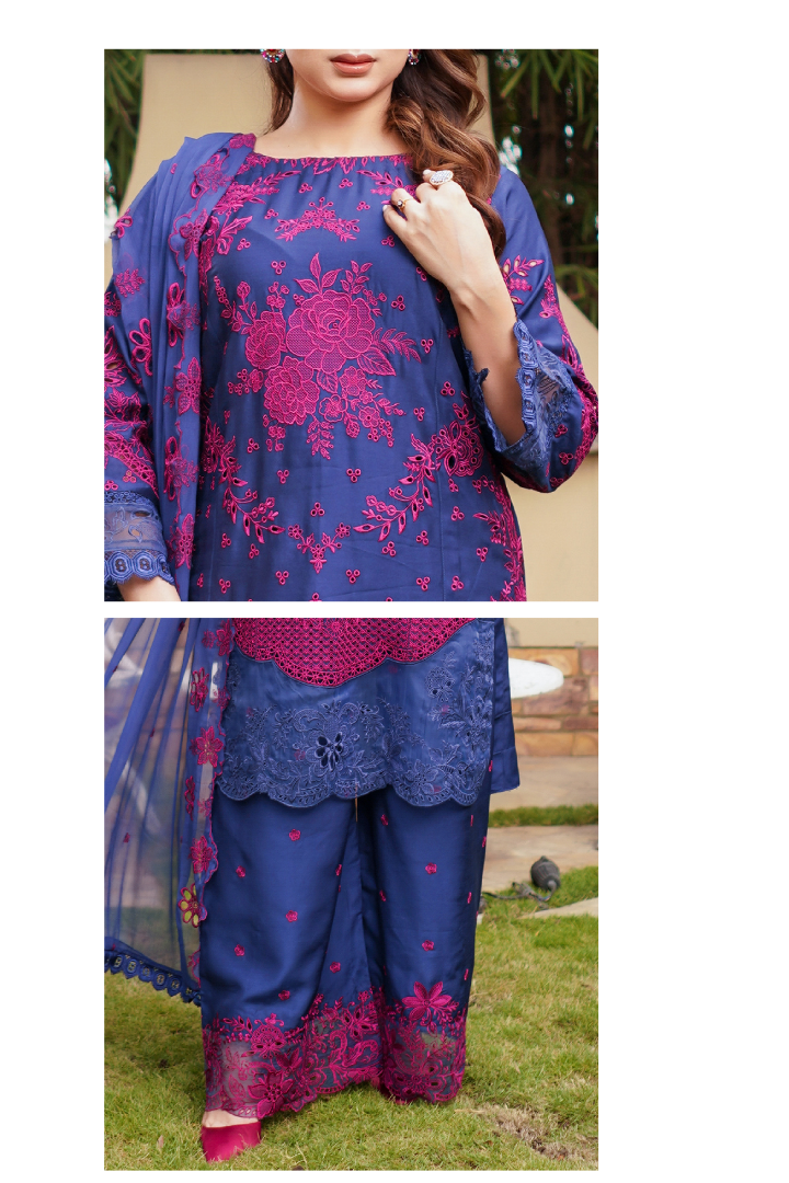 Shaanse Cyra Vol-2 Cotton Silk 3PCS Ready to Wear Collection Jan-26 | Blue