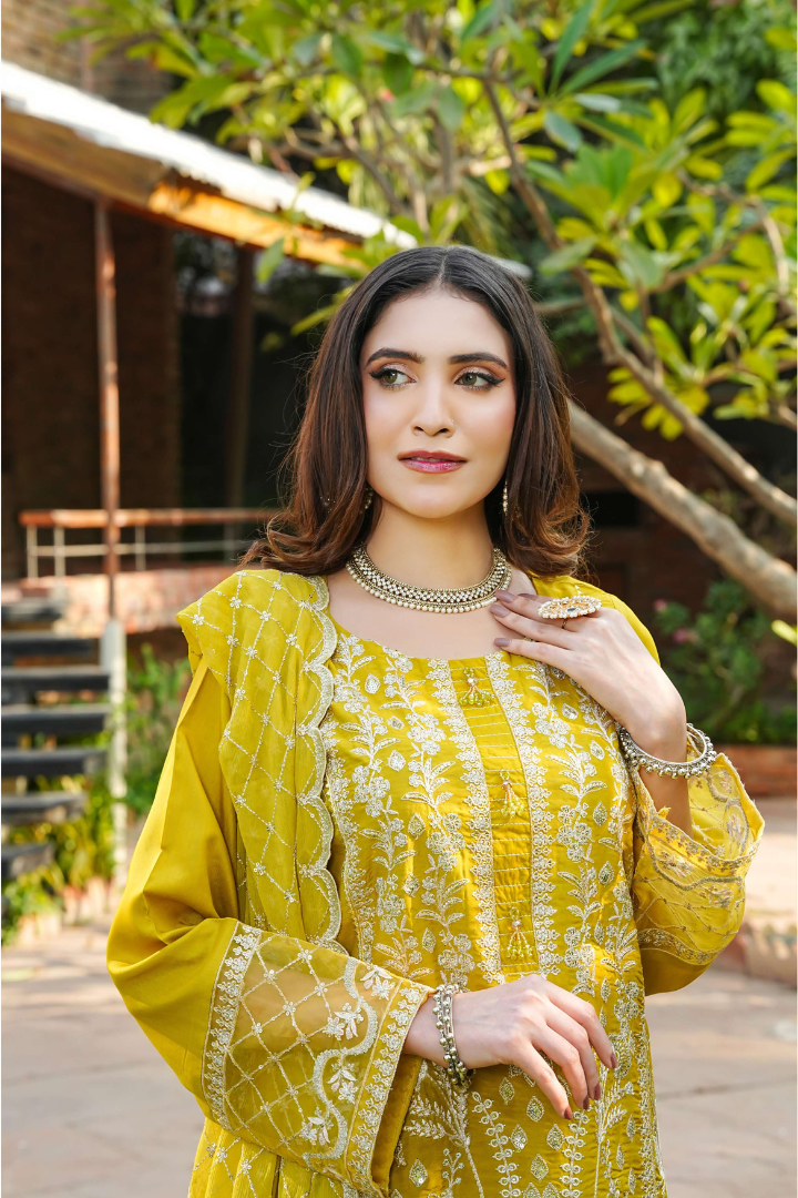 Shaanse Cyra Cotton Silk 3PCS Ready to Wear Collection Dec-2025 | Yellow