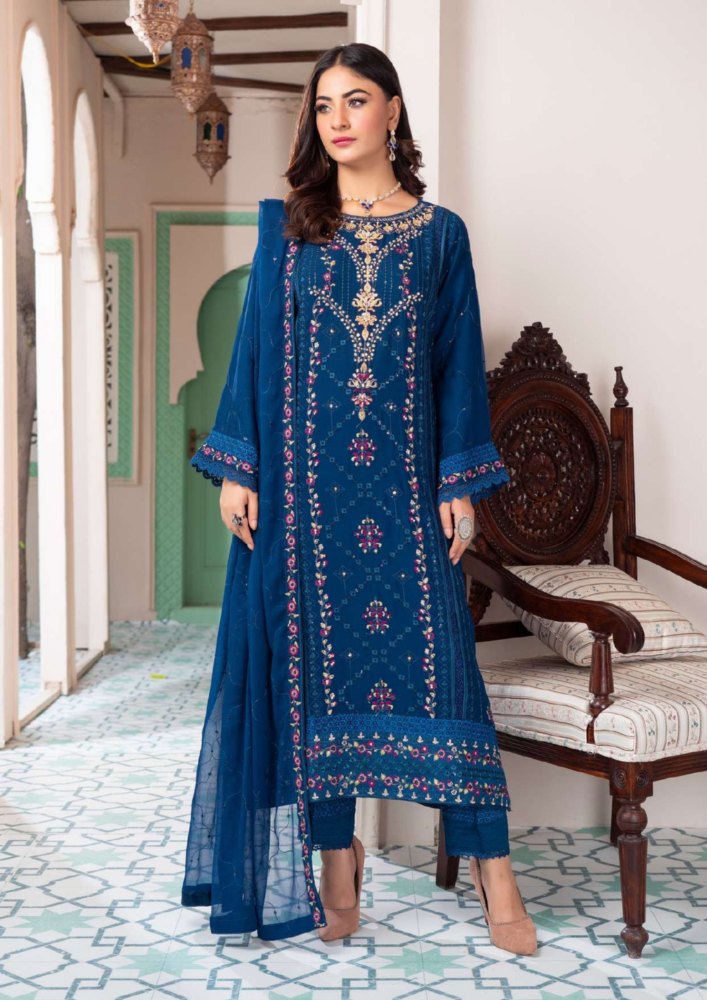 Agha Noor Shehnai Chiffon Ready to Wear Handwork Collection 25 | Blue