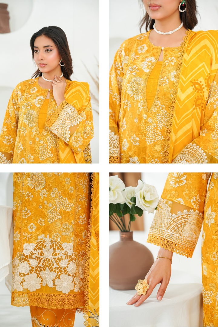 Shaanse Khuwab Ready To Wear Emb Cotton Collection 2026 | Yellow - Mirha Fashion
