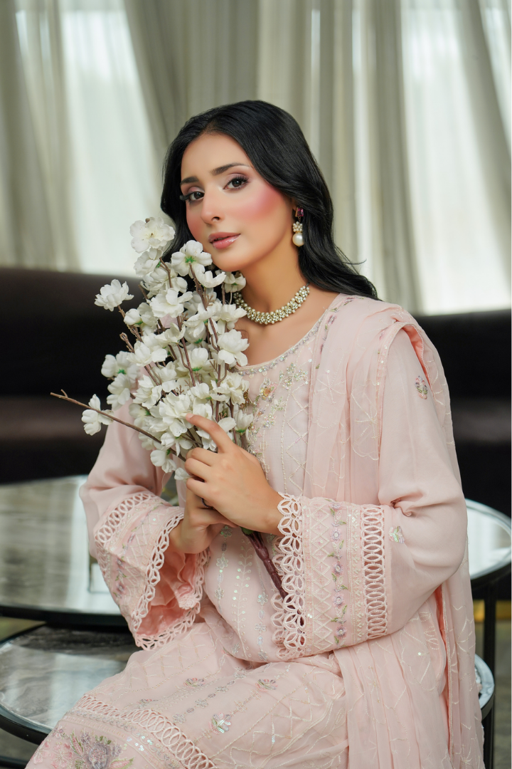 Agha Noor Shein Chiffon Ready to Wear Collection 2026 | Peach
