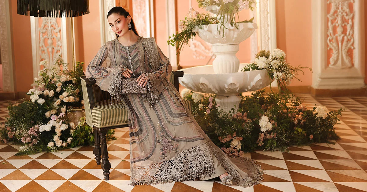 Maria B Chiffon Unstitched  Collection  2026 | MPC-26-201-Antique Grey