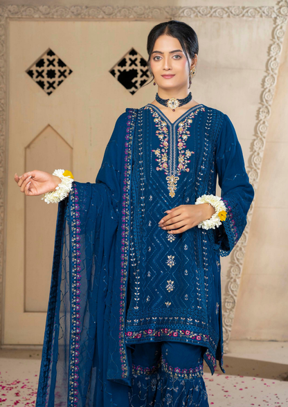 Agha Noor Chiffon Gharara Roshni Ready to Wear Collection 2025 D01 | Blue