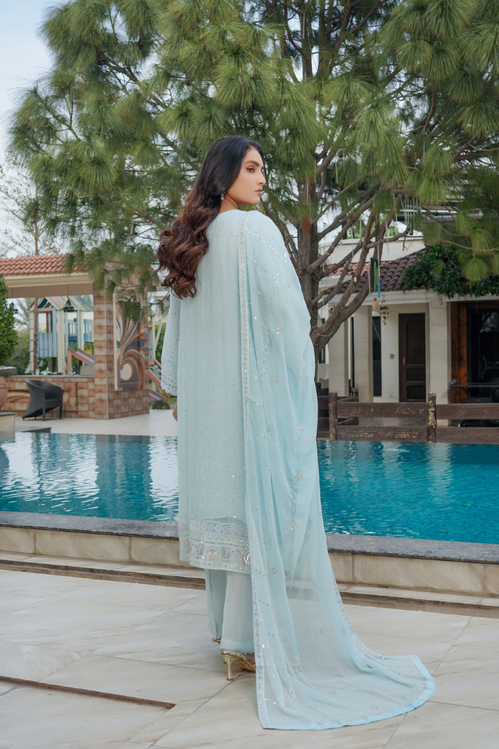 Agha Noor Sehnai Handwork Eid Ready To Wear Collection 2026 | Sky Blue - Mirha Fashion