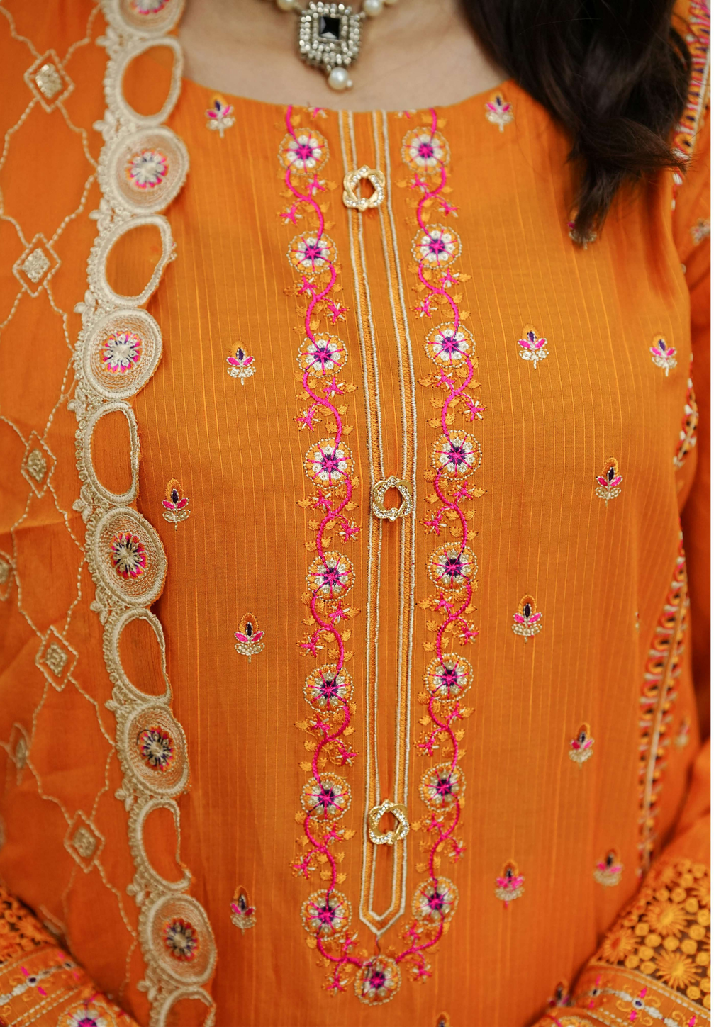 Agha Noor Cotton Ready To Wear Collection Ronak 2025 | Orange - Mirha Fashion
