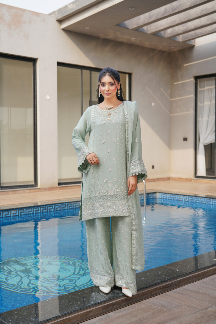 Agha Noor Shein Chiffon Ready to Wear Collection 2026 | Light Green