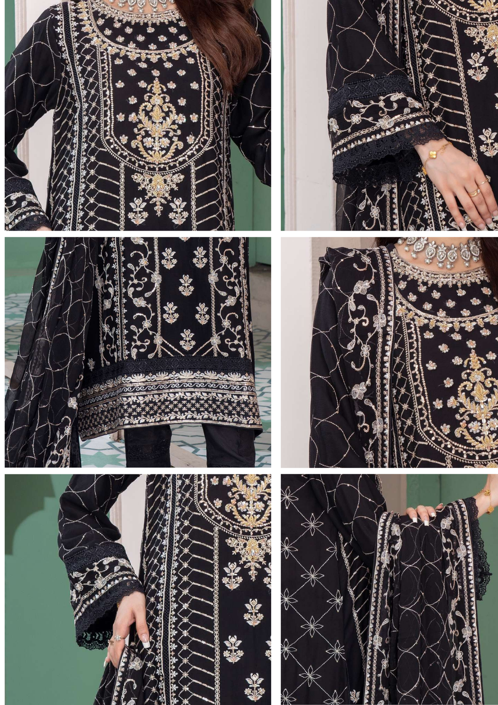 Agha Noor Shehnai Chiffon Ready to Wear Handwork Collection 25 | Black