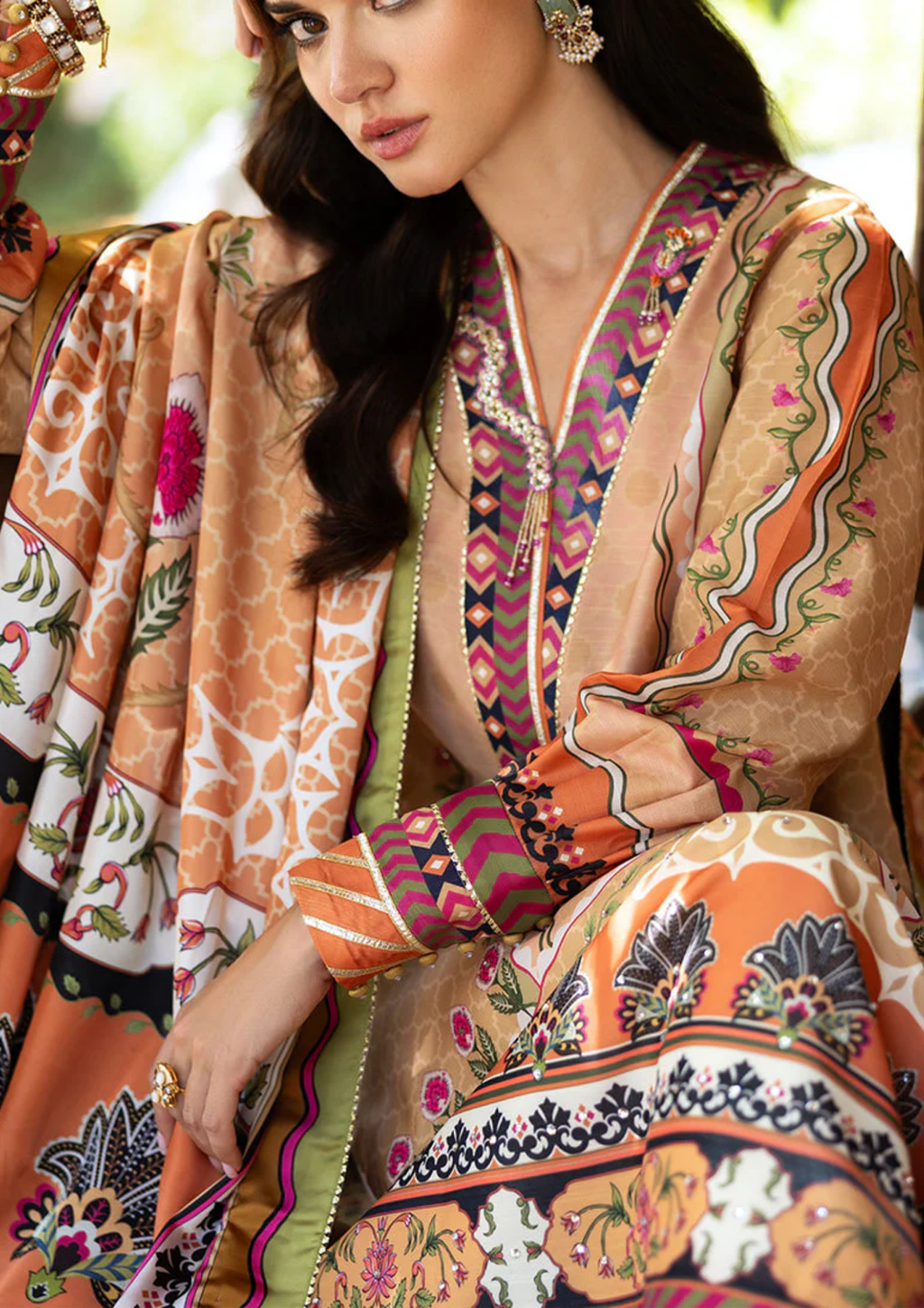 Mushq Hemline Nirvana Printed Silk Unstitched Collection | Solara Cresi