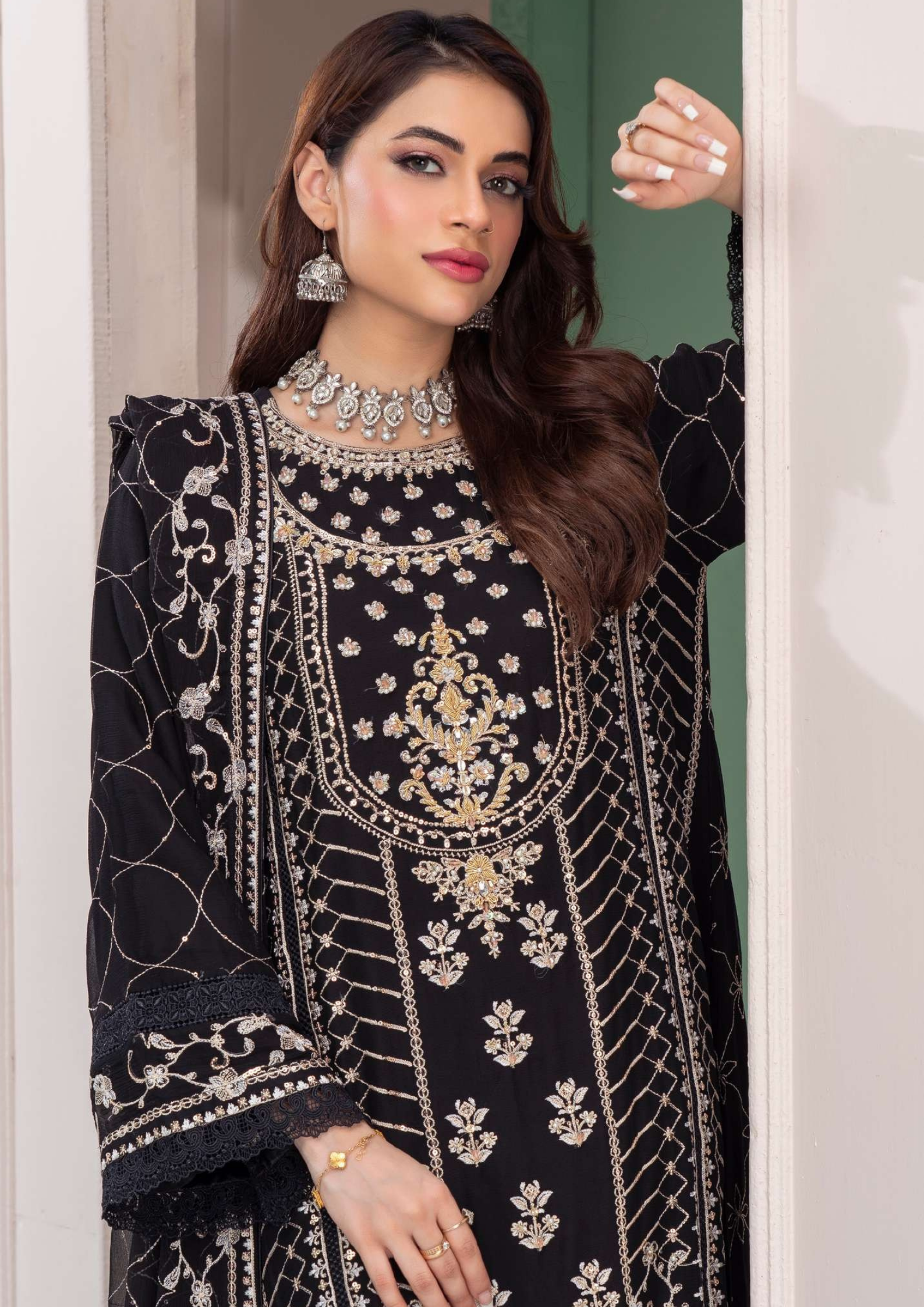 Agha Noor Shehnai Chiffon Ready to Wear Handwork Collection 25 | Black