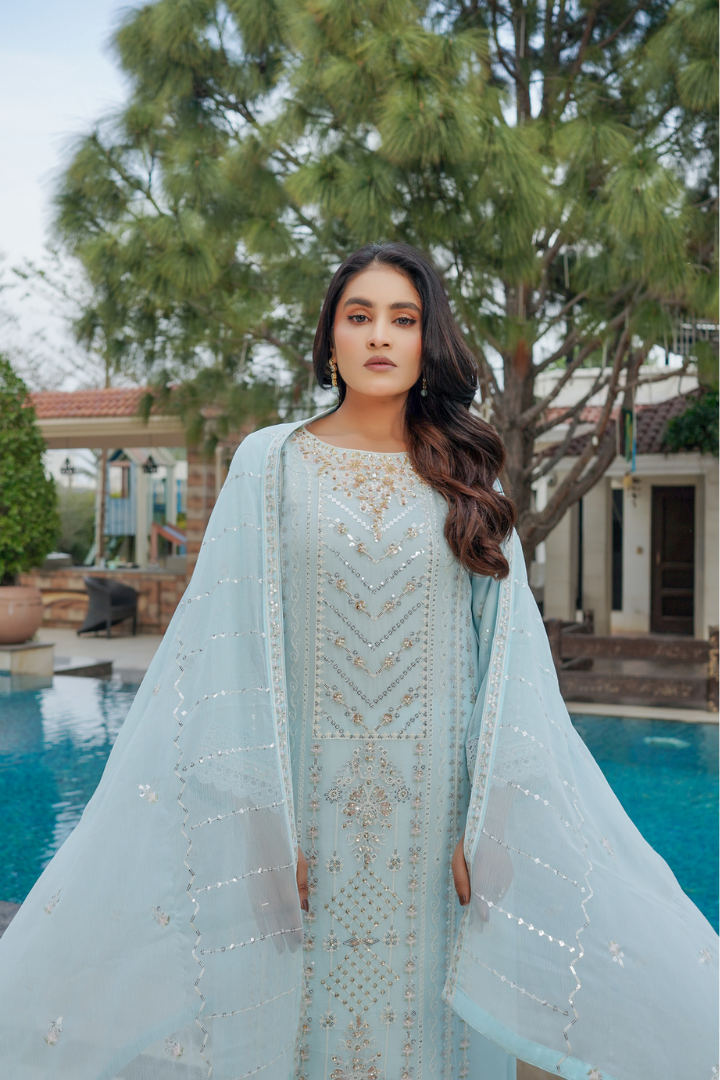 Agha Noor Sehnai Handwork Eid Ready To Wear Collection 2026 | Sky Blue - Mirha Fashion