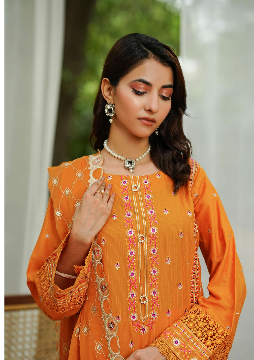 Agha Noor Cotton Ready To Wear Collection Ronak 2025 | Orange - Mirha Fashion