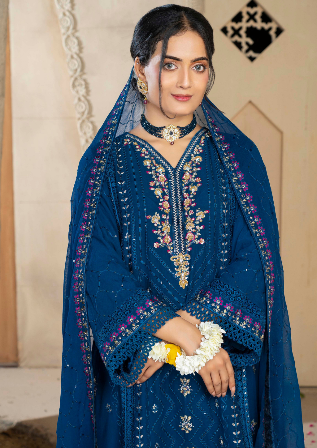 Agha Noor Chiffon Gharara Roshni Ready to Wear Collection 2025 D01 | Blue - Mirha Fashion