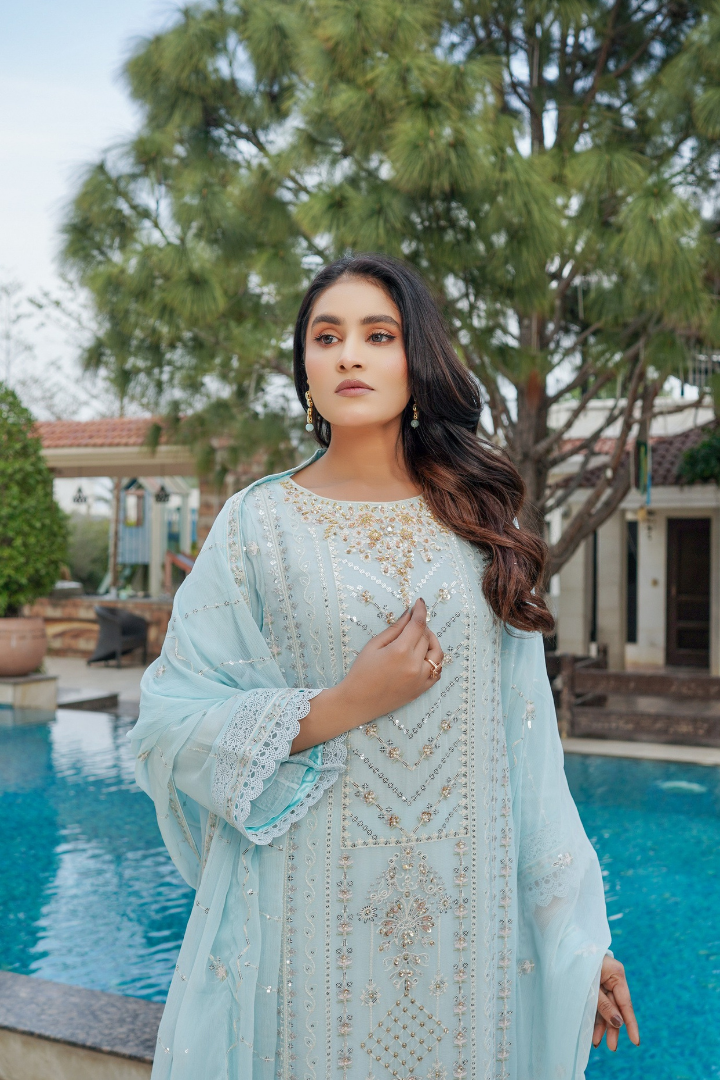 Agha Noor Sehnai Handwork Eid Ready To Wear Collection 2026 | Sky Blue - Mirha Fashion