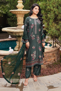 Shaanse Cyra Vol-2 Cotton Silk 3PCS Ready to Wear Collection Jan-26 | Bottle Green - Mirha Fashion
