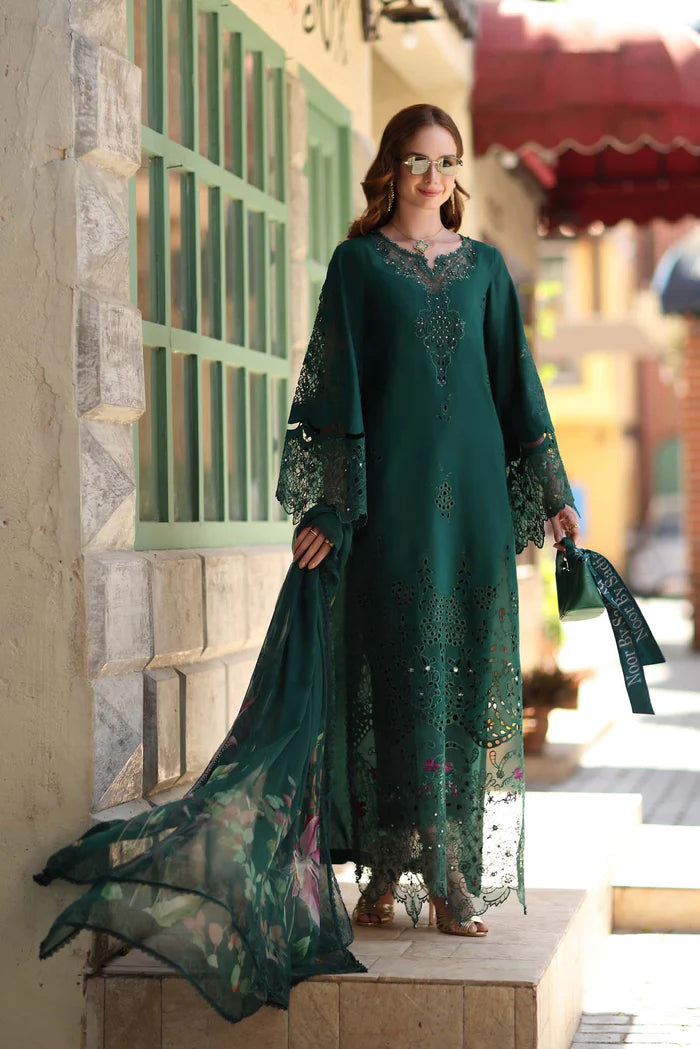 Noor By Saadia Asad Luxe Chikenkari Unstitched Collection 2026 | D6-B Emerald Green - Mirha Fashion