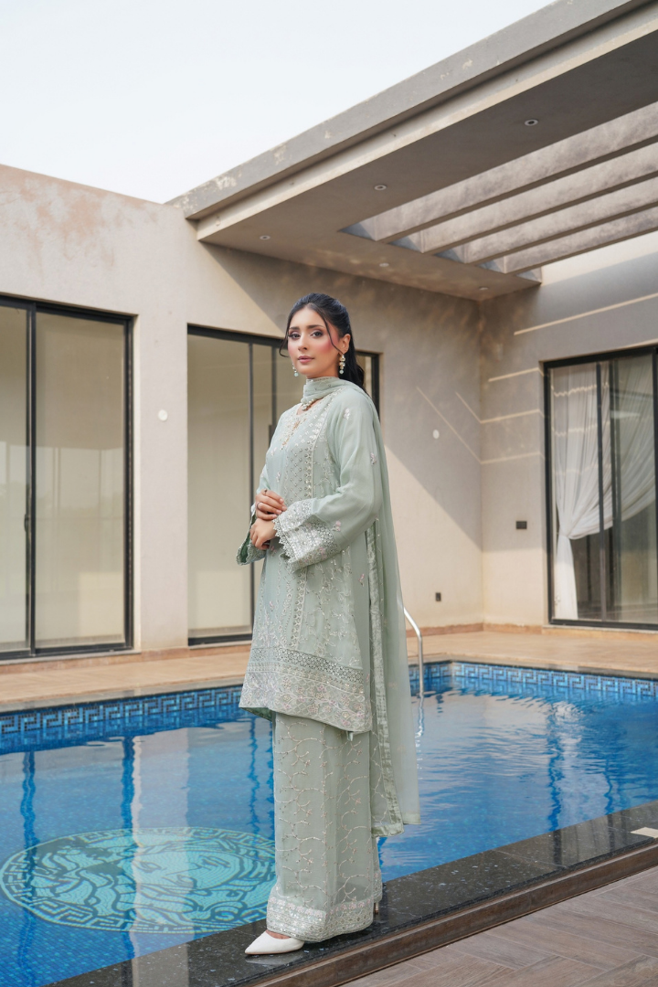 Agha Noor Shein Chiffon Ready to Wear Collection 2026 | Light Green