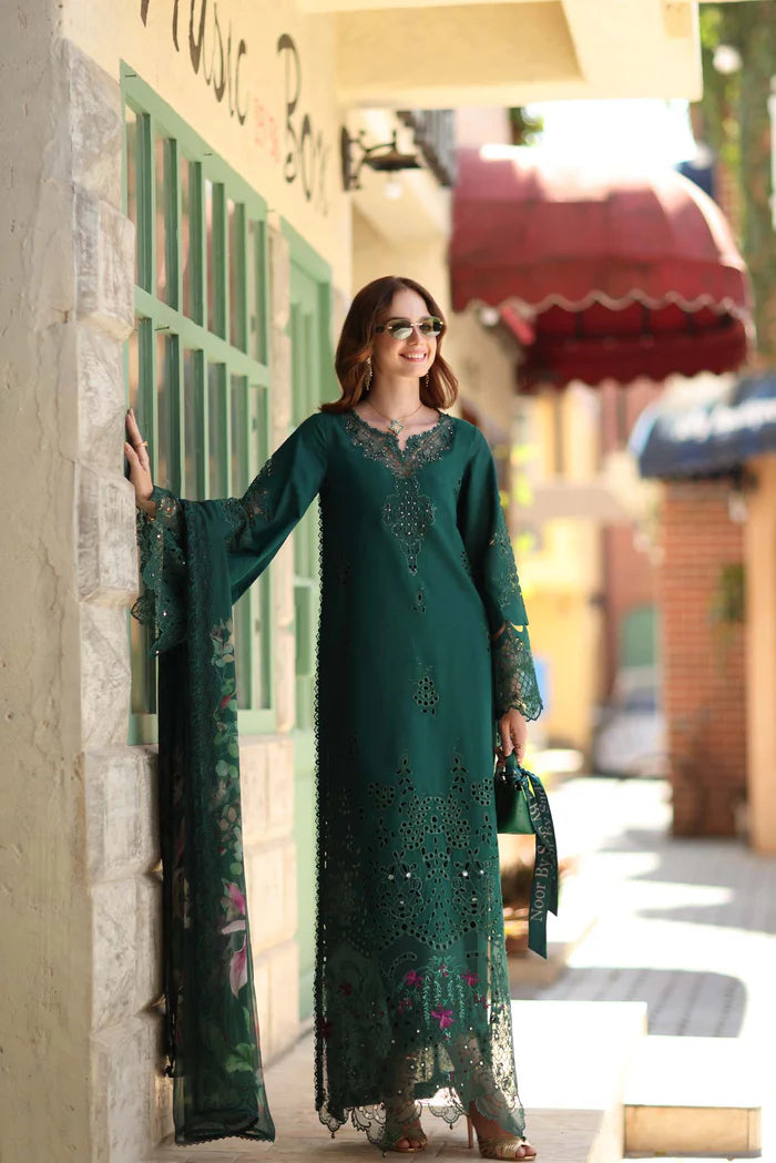 Noor By Saadia Asad Luxe Chikenkari Unstitched Collection 2026 | D6-B Emerald Green - Mirha Fashion