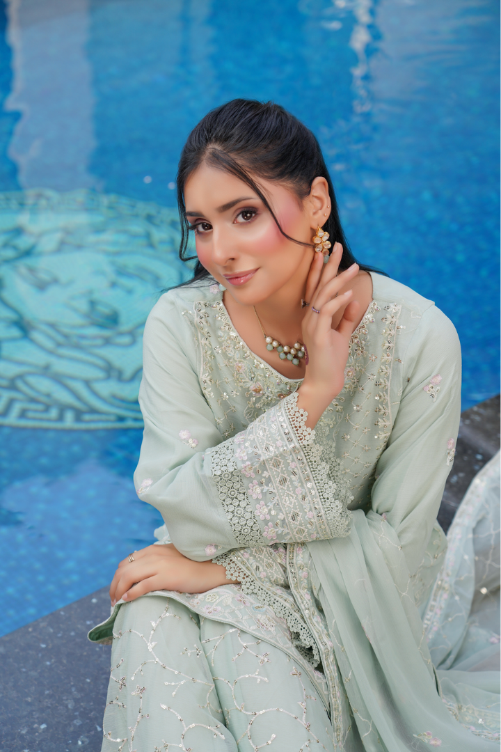 Agha Noor Shein Chiffon Ready to Wear Collection 2026 | Light Green