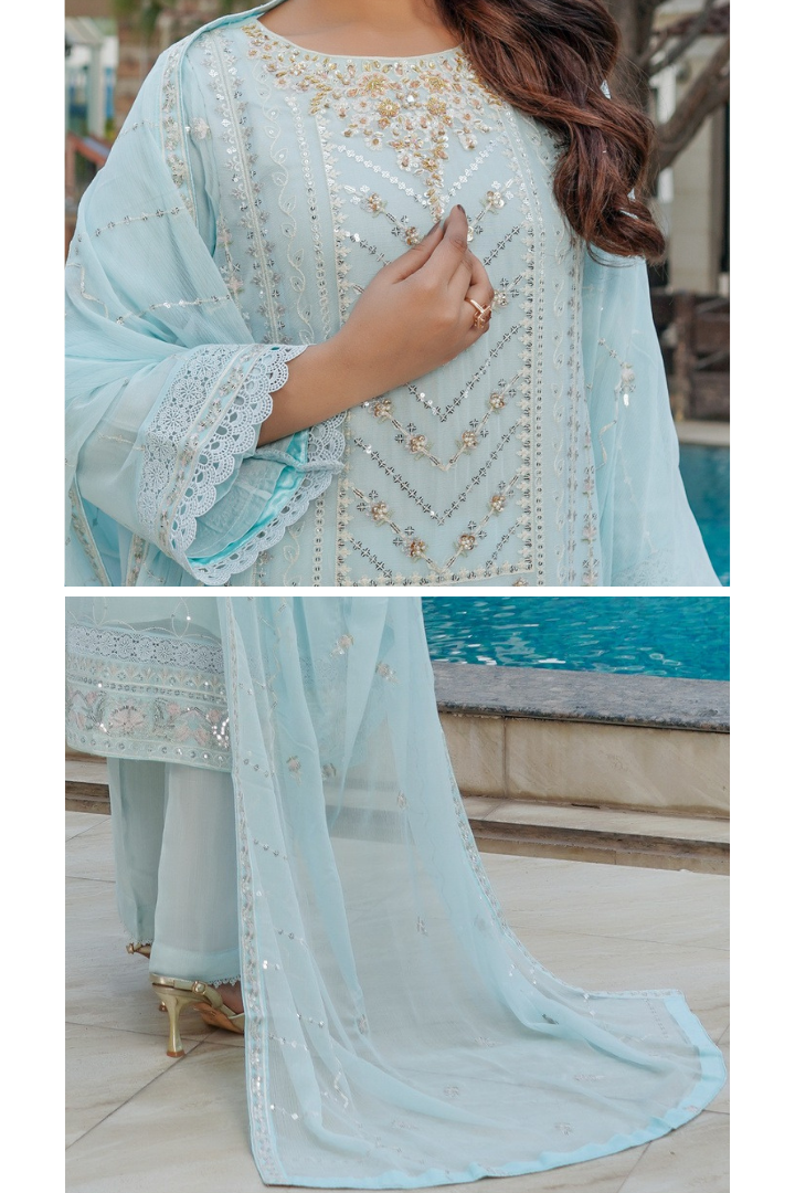 Agha Noor Sehnai Handwork Eid Ready To Wear Collection 2026 | Sky Blue - Mirha Fashion