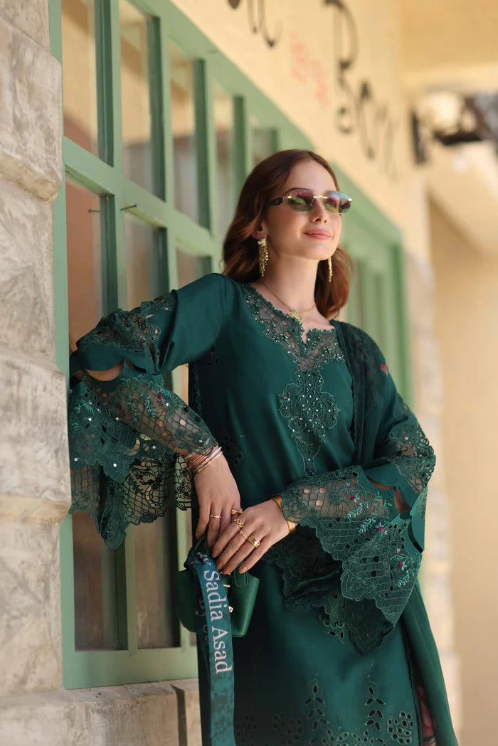 Noor By Saadia Asad Luxe Chikenkari Unstitched Collection 2026 | D6-B Emerald Green - Mirha Fashion