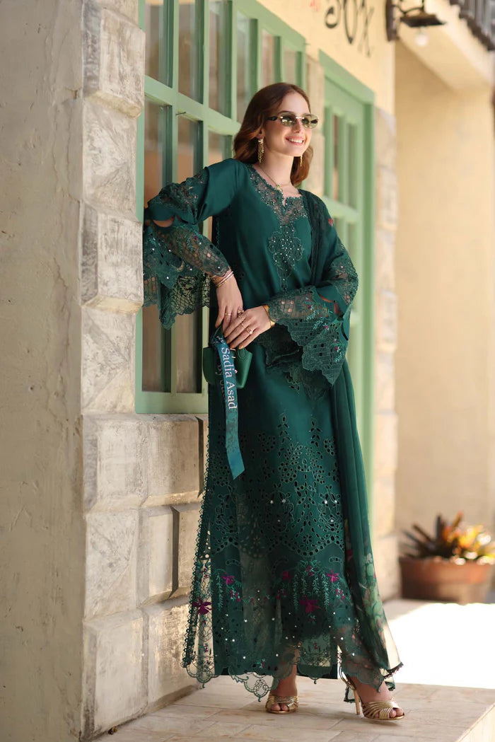 Noor By Saadia Asad Luxe Chikenkari Unstitched Collection 2026 | D6-B Emerald Green - Mirha Fashion