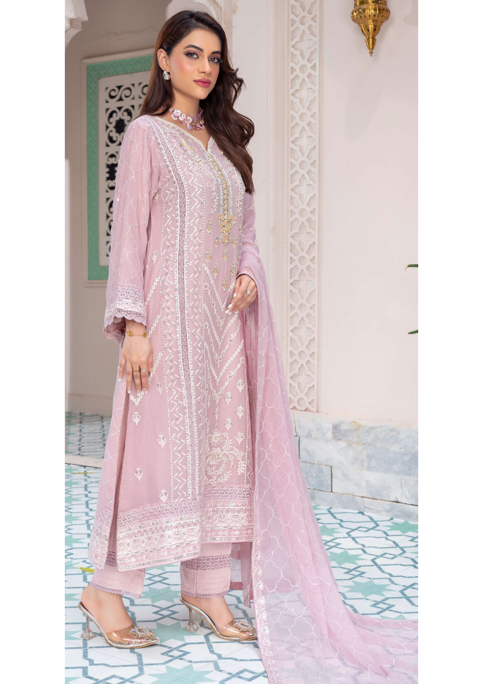 Agha Noor Shehnai Chiffon Ready to Wear Handwork Collection 25 | Pink