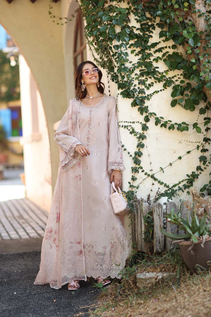 Noor By Saadia Asad Luxe Chikenkari Unstitched Collection 2026 | D7-A Soft Rose Mink - Mirha Fashion
