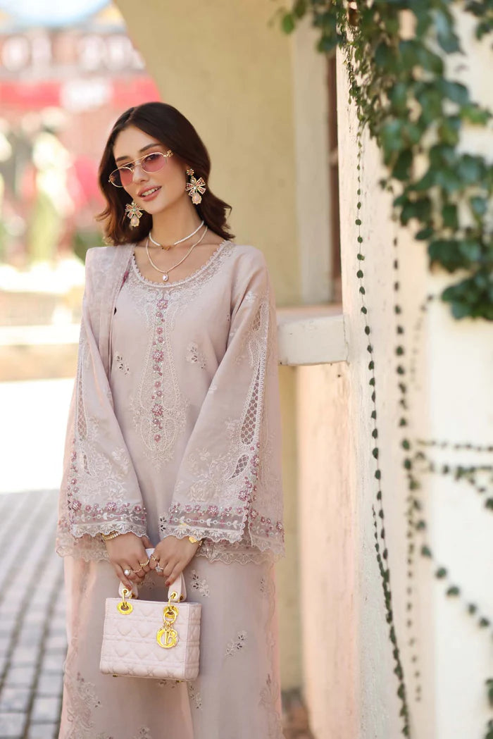 Noor By Saadia Asad Luxe Chikenkari Unstitched Collection 2026 | D7-A Soft Rose Mink - Mirha Fashion
