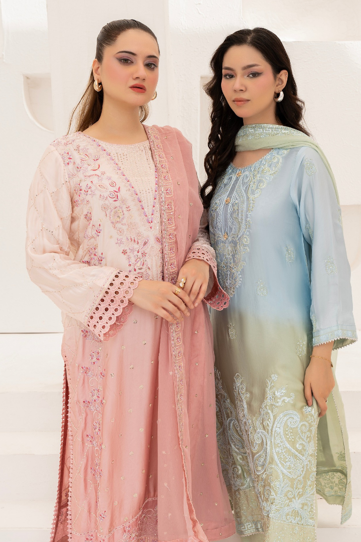 Shaanse Luxury Ombre Silk Ready to Wear Collection 2026 | Sky Blue Green