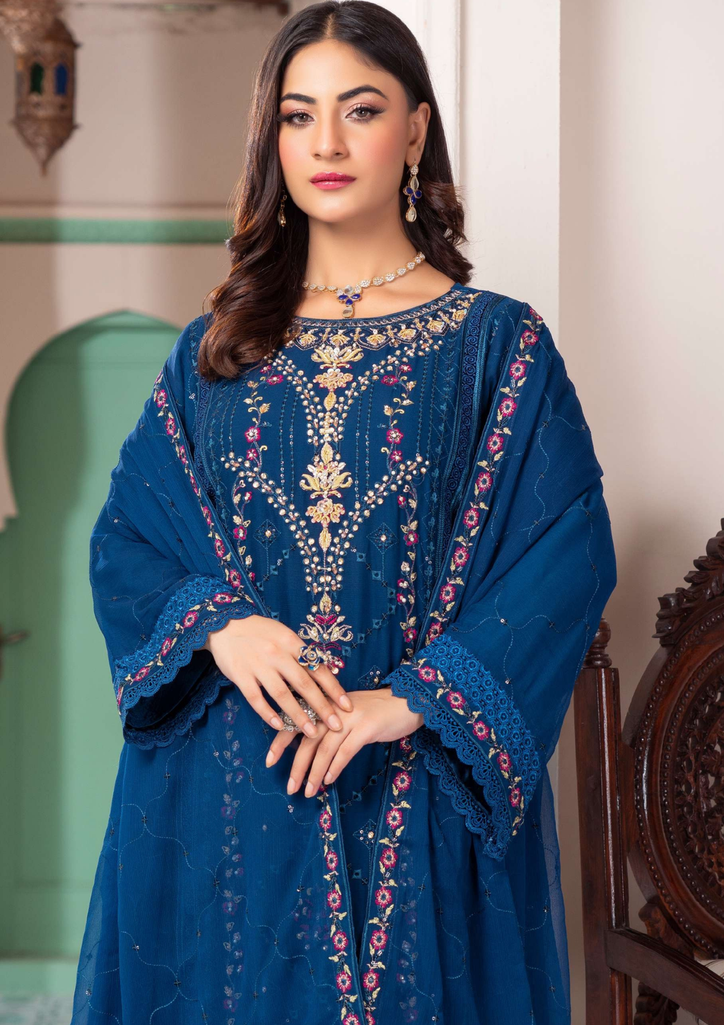 Agha Noor Shehnai Chiffon Ready to Wear Handwork Collection 25 | Blue