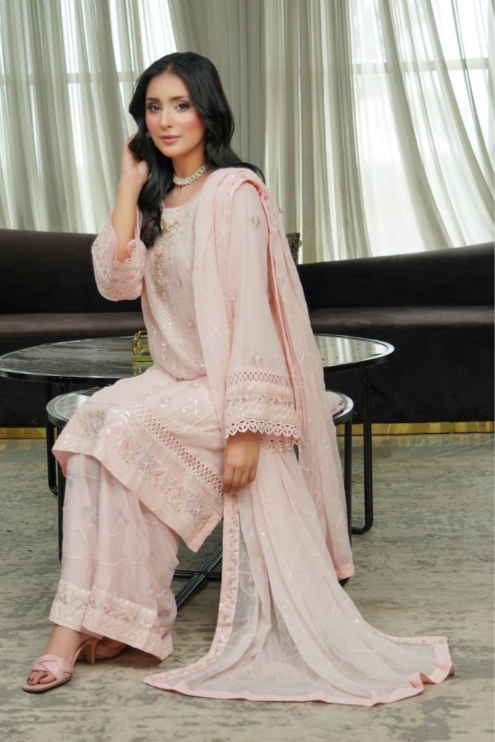 Agha Noor Shein Chiffon Ready to Wear Collection 2026 | Peach