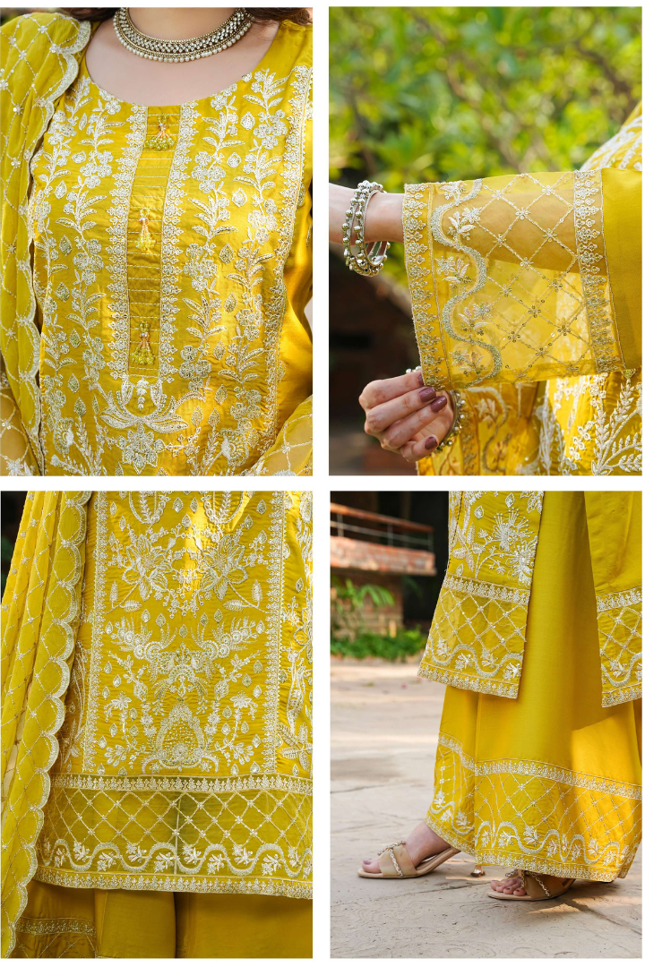 Shaanse Cyra Cotton Silk 3PCS Ready to Wear Collection Dec-2025 | Yellow