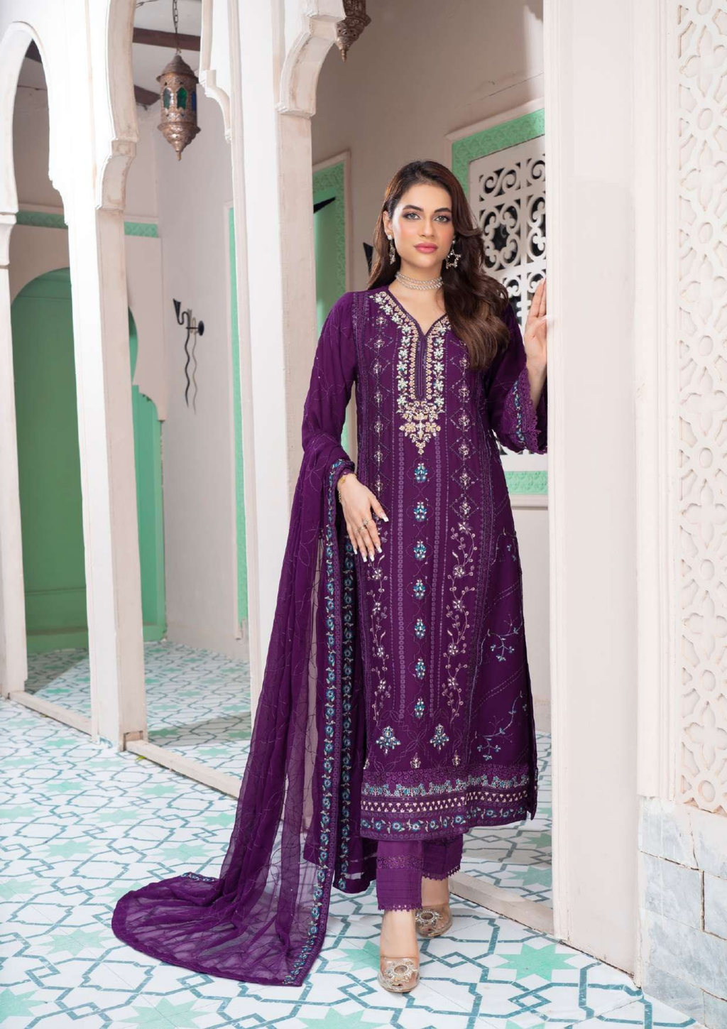 Agha Noor Shehnai Chiffon Ready to Wear Handwork Collection 25 | Purple