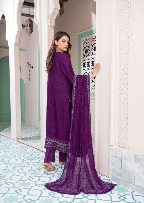 Agha Noor Shehnai Chiffon Ready to Wear Handwork Collection 25 | Purple - Mirha Fashion