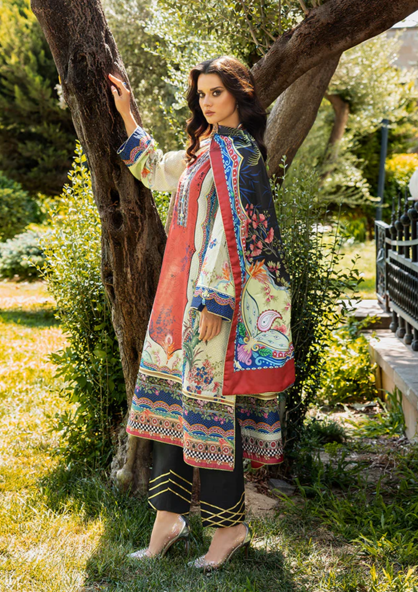 Mushq Hemline Nirvana Printed Silk Unstitched Collection | Ethereal Gleam