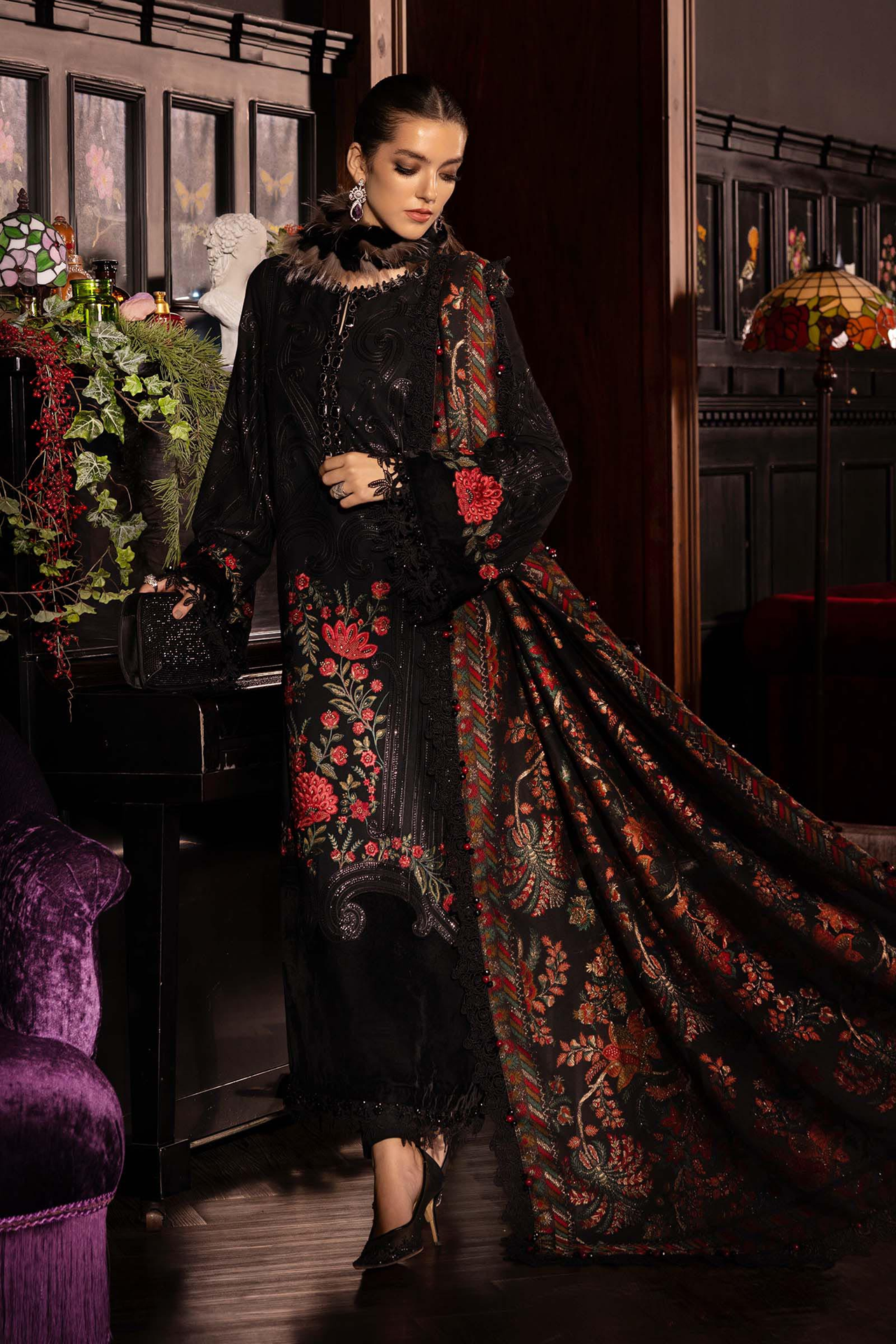 Maria B Winter Luxe 3PCS Unstitched Vol-13 2025 | D9 - Mirha Fashion