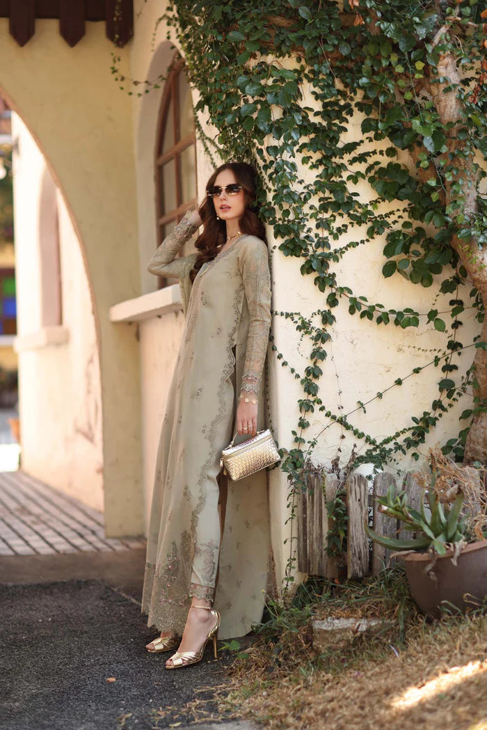 Noor By Saadia Asad Luxe Chikenkari Unstitched Collection 2026 | D7-B Warm Gold Sage - Mirha Fashion