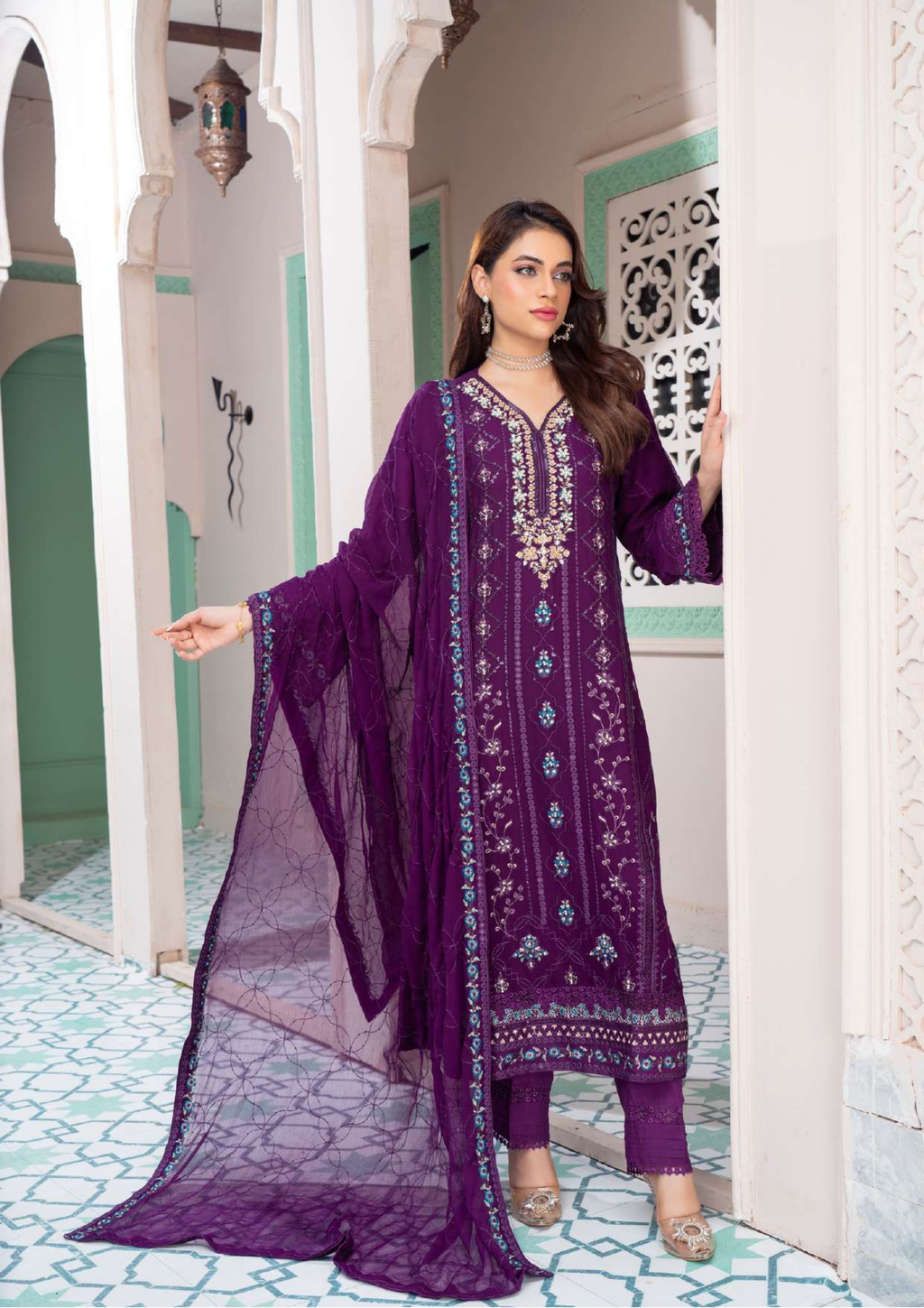 Agha Noor Shehnai Chiffon Ready to Wear Handwork Collection 25 | Purple