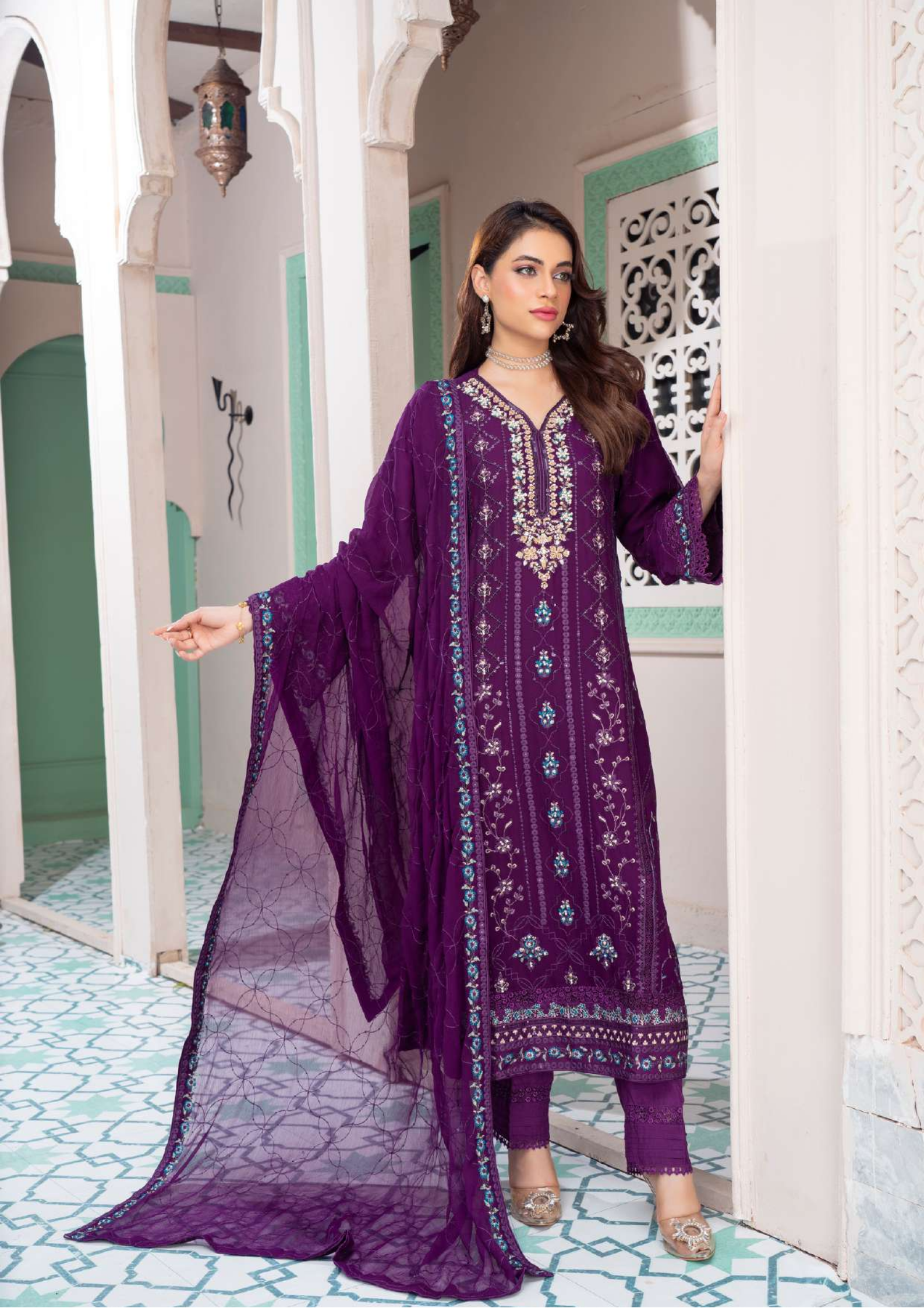 Agha Noor Shehnai Chiffon Ready to Wear Handwork Collection 25 | Purple