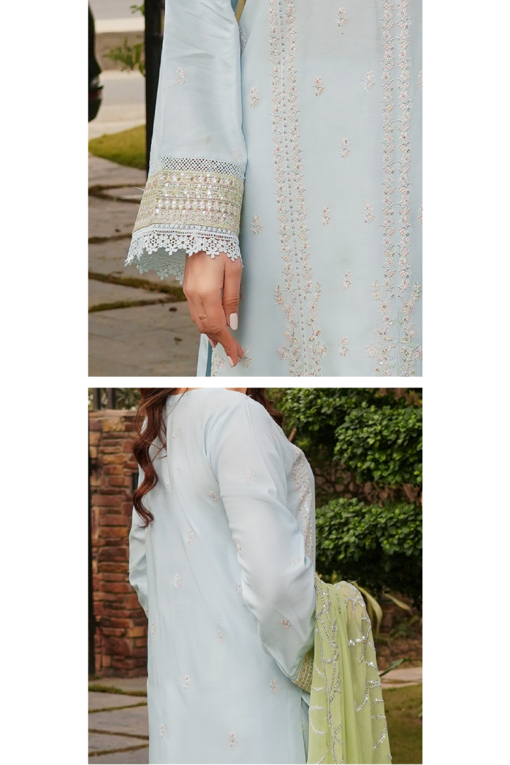 Shaanse Cyra Vol-2 Cotton Silk 3PCS Ready to Wear Collection Jan-26 | Sky Blue