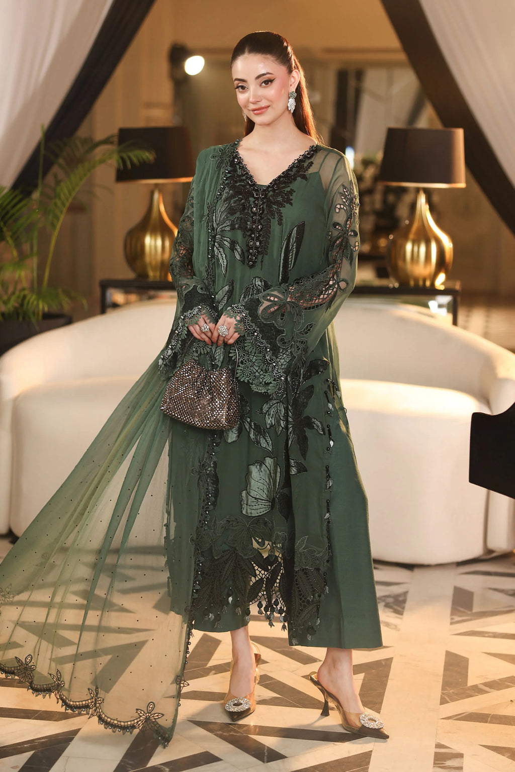 Maria B Chiffon Unstitched  Collection  2026 | MPC-26-207-Pine Green