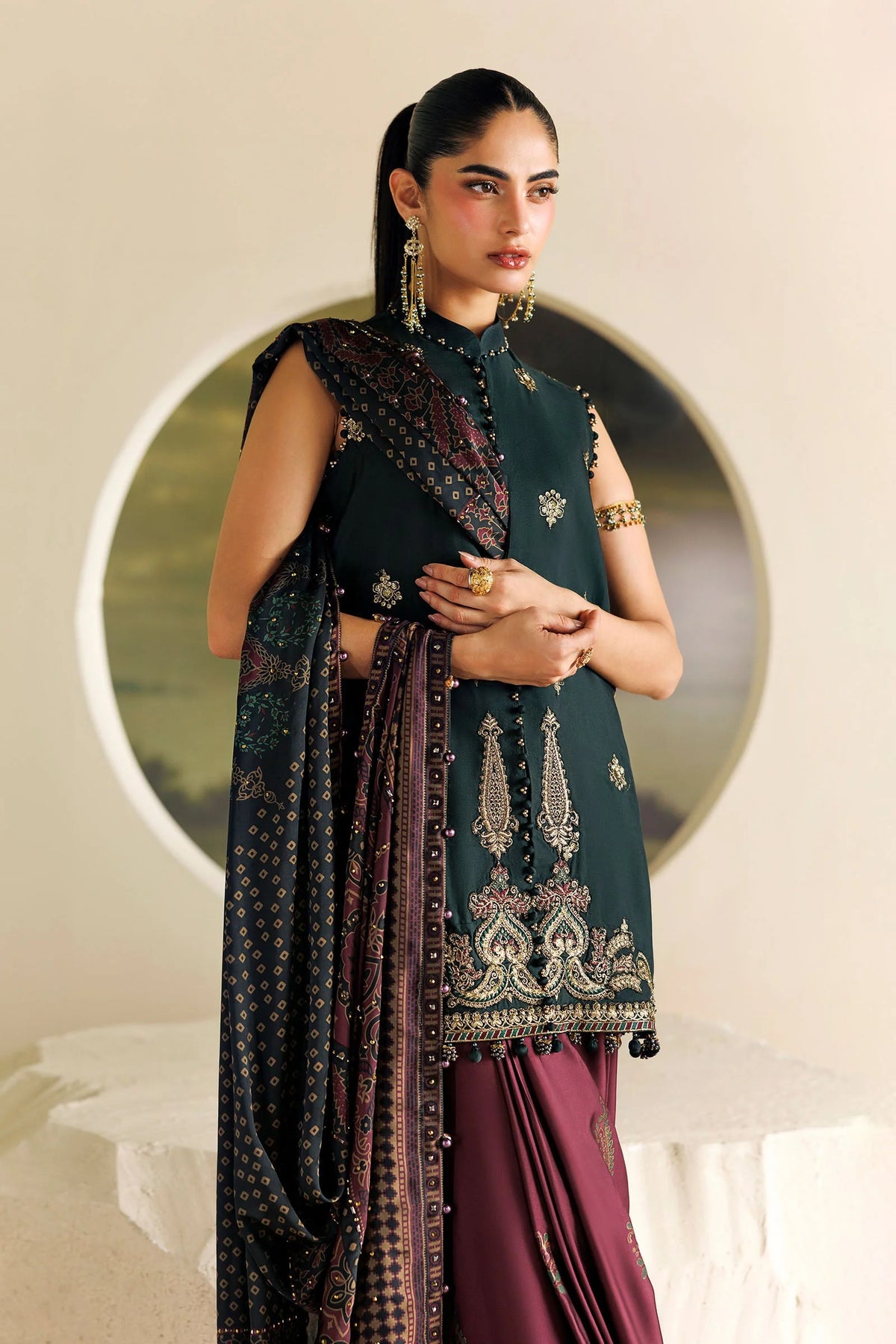 Maria B Soiree Unstitched Collection 2026 | SR-01-05-Imperial Burgundy