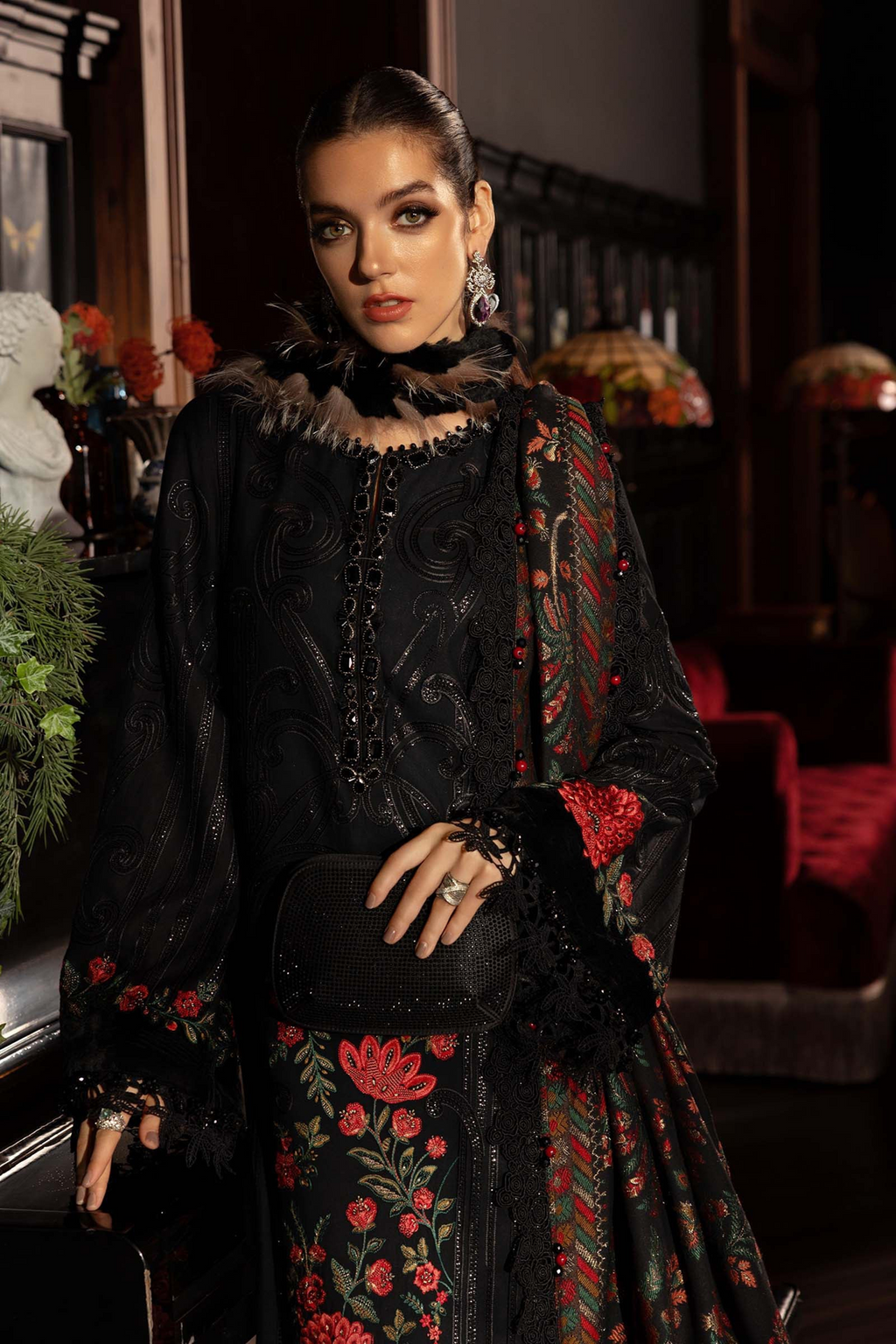 Maria B Winter Luxe 3PCS Unstitched Vol-13 2025 | D9 - Mirha Fashion
