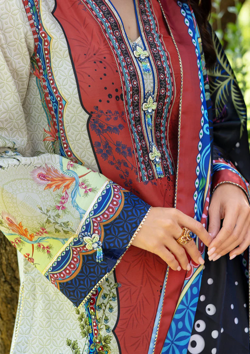 Mushq Hemline Nirvana Printed Silk Unstitched Collection | Ethereal Gleam