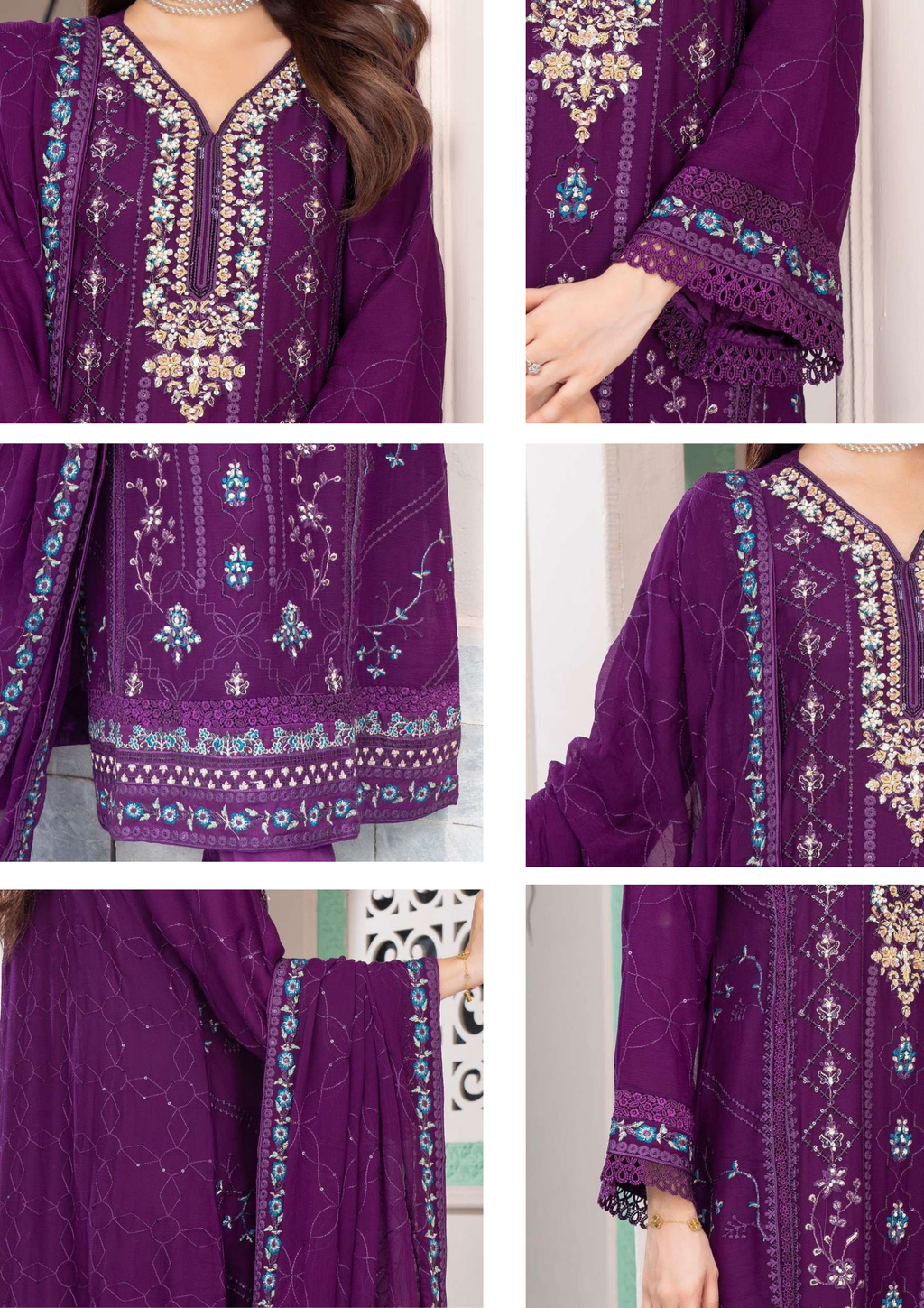 Agha Noor Shehnai Chiffon Ready to Wear Handwork Collection 25 | Purple