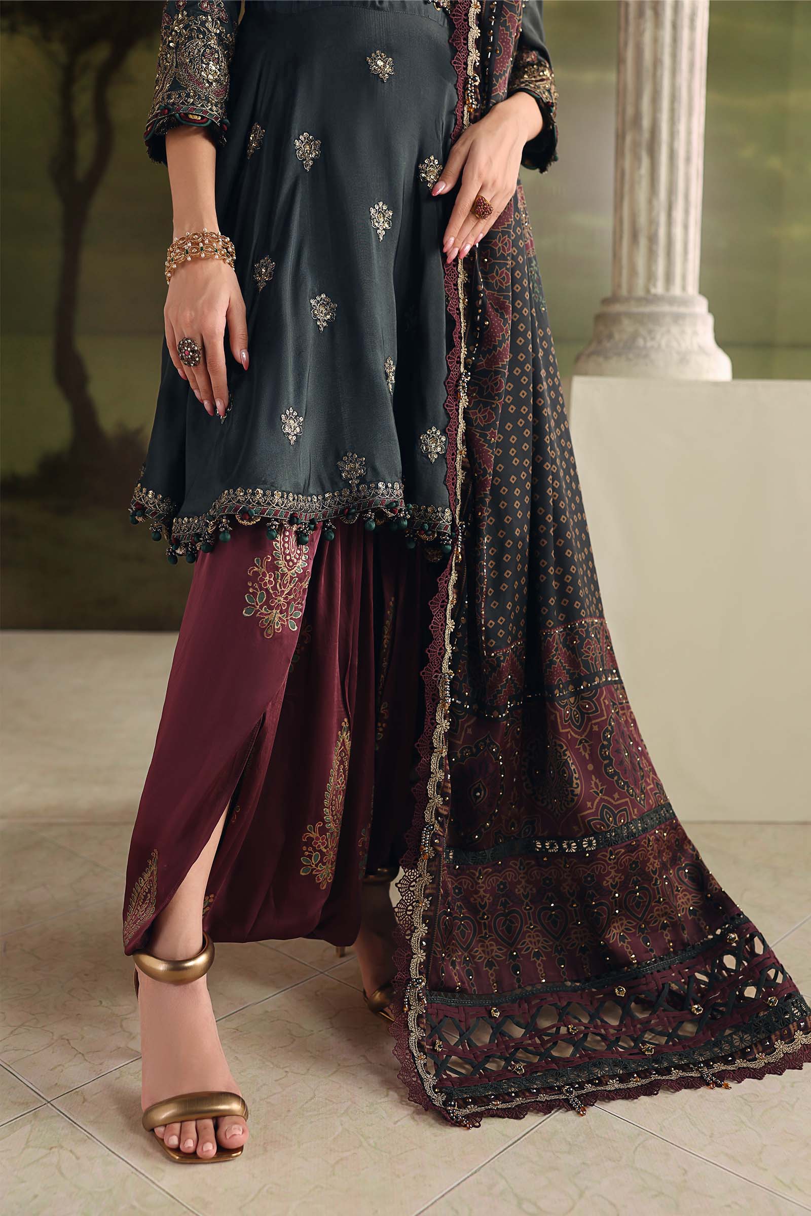 Maria B Soiree Unstitched Collection 2026 | SR-01-05-Imperial Burgundy