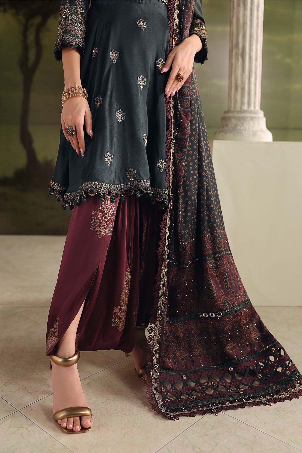 Maria B Soiree Unstitched Collection 2026 | SR-01-05-Imperial Burgundy