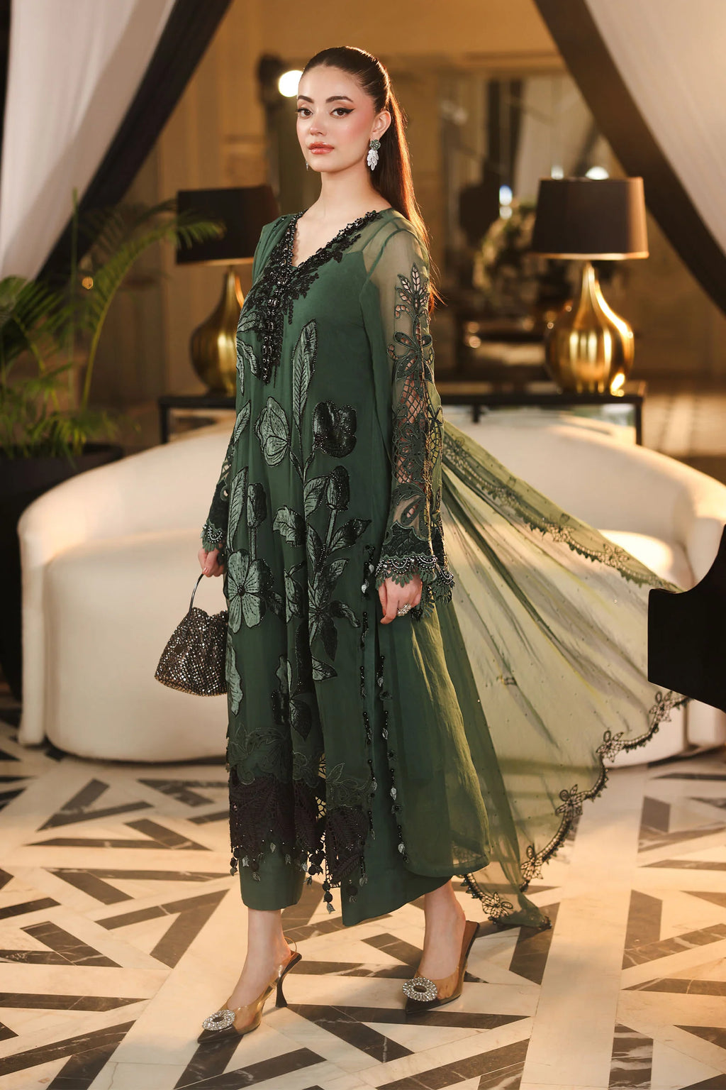 Maria B Chiffon Unstitched  Collection  2026 | MPC-26-207-Pine Green