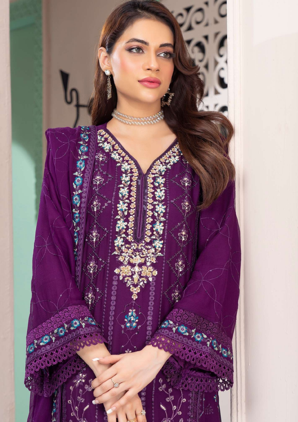 Agha Noor Shehnai Chiffon Ready to Wear Handwork Collection 25 | Purple