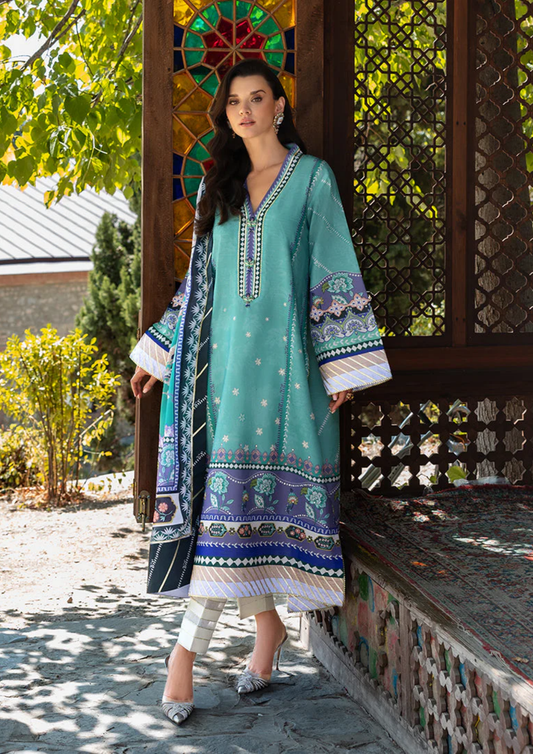 Mushq Hemline Nirvana Printed Silk Unstitched Collection | Lunar Dew